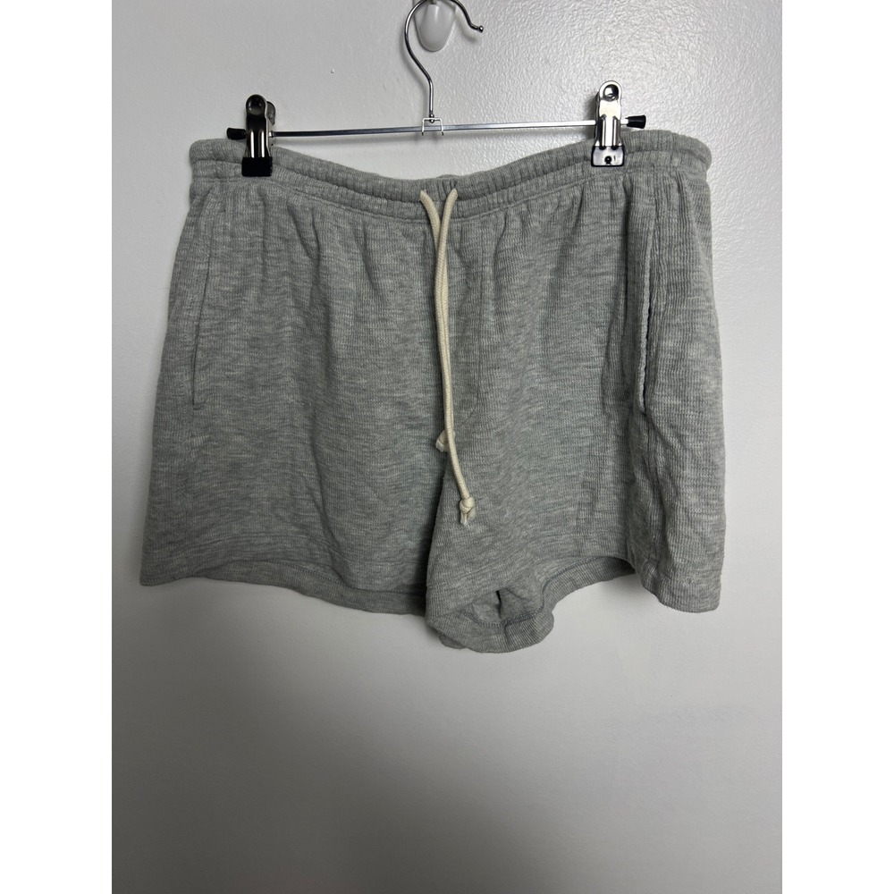 Aerie Womens Heather Gray Textured Knit Lounge Shorts M Drawstring Pockets